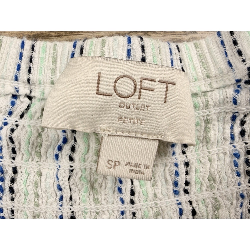 LOFT Women's Smocked Off Shoulder Midi Dress PS Multicolor Striped Tiered Boho - Picture 7 of 9